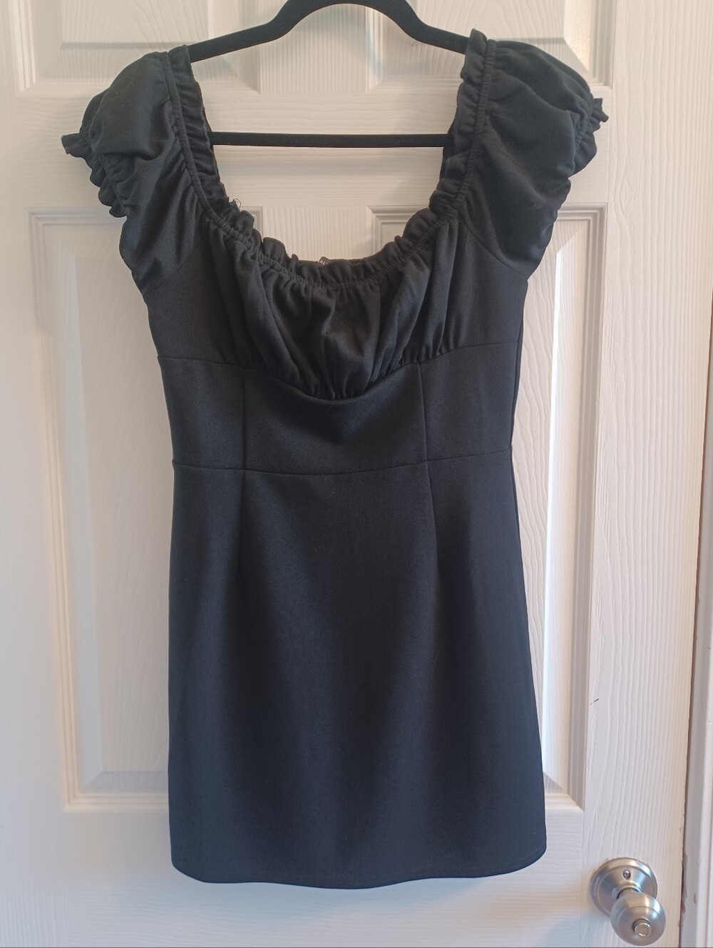 Off Shoulder Black Ruffled Sleeve Mini Dress Lightweight Cocktail Party Coquette